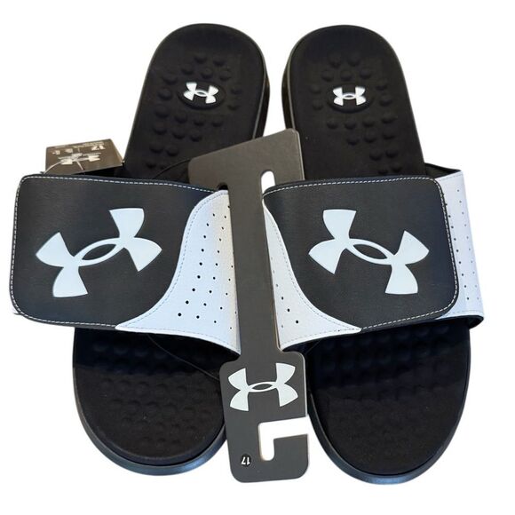 New Under Armour Men’s Ignite Pro Slide Athletic Sandals Size 17 Black/White - Picture 1 of 3
